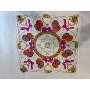 Celine Paris Vintage 18x18 Cotton‎ Scarf Handkerchief Equestrian Baroque Print
